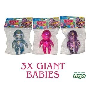 Sugar Swaps Baby Squishy Giant Set of 3 Babies Squeeze Toy Purple Pink Blue 5"